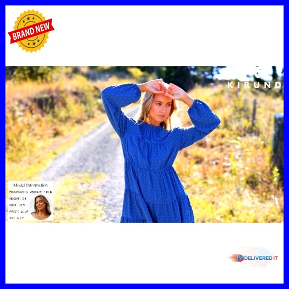 Long Sleeve Babydoll Dress Tiered Ruffle Mock Neck Flowy Swing Mini - Picture 7 of 7